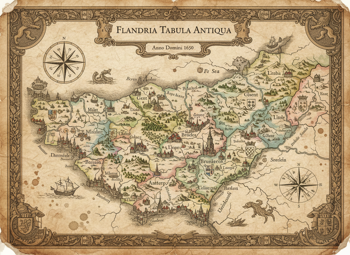 Historical map of Flanders region near Ghent